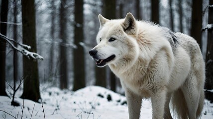 Obraz premium Angry wolf in a winter forest