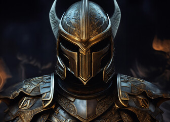 warrior with old armor and helmet with decorations