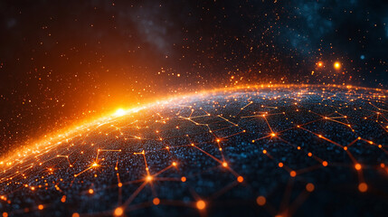 futuristic digital landscape showcasing global connectivity. Streams of binary code and interconnected lines symbolize the flow of information, data exchange, and modern communication across the world