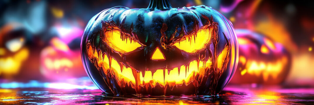 A glowing jack-o'-lantern with a menacing grin.