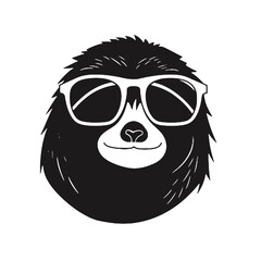 Sloth Wearing Glasses Silhouette Vector Illustration Transparent Background