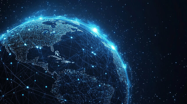 futuristic digital landscape showcasing global connectivity. Streams of binary code and interconnected lines symbolize the flow of information, data exchange, and modern communication across the world