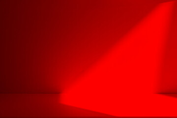 Obraz premium Wall interior background, studio and backdrops show products.with shadow from window color Red background for text insertion and presentation product 