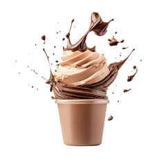 Fototapeta premium Chocolate mousse flying and isolated on a white background, adding a playful and dynamic touch. cutout PNG