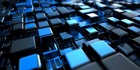 Fototapeta premium Abstract 3D cubes in black and blue tones.