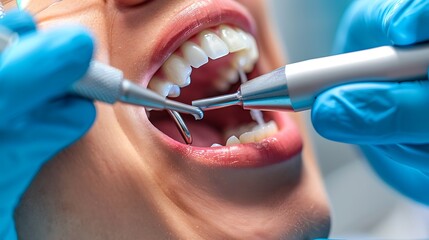 Dentist using highspeed handpiece during a root canal treatment