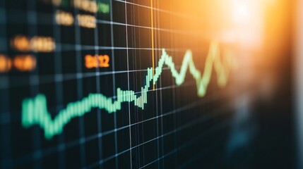 Close-up of digital stock market screen showing dividend stock graph with green upward trend line, symbolizing financial growth and investment success.