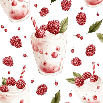 Watercolor seamless pattern of raspberry pudding, isolated on a white background, offering an artistic and creative design. cutout PNG