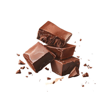 Watercolor illustration of chocolate fudge, isolated on a white background, presenting an elegant, artistic depiction. cutout PNG