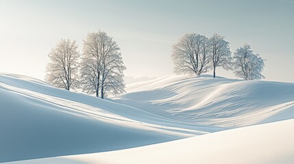 Fototapeta premium Beautiful White Snowy Landscape Wallpaper. A serene, snow-covered landscape with subtle shadows and soft light.
