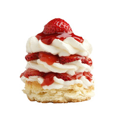 Oozing strawberry sauce on shortcake, isolated on a white background, emphasizing the rich and gooey texture. cutout PNG