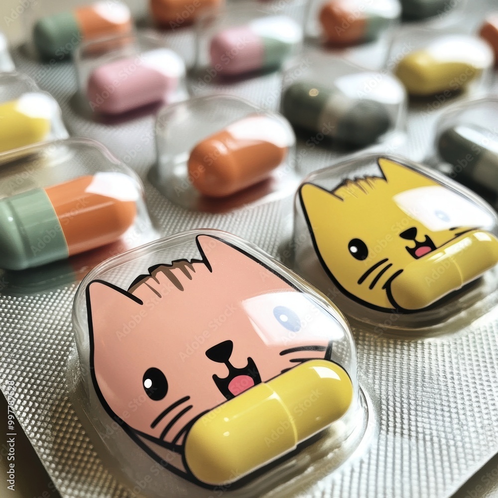 Wall mural cat pills.