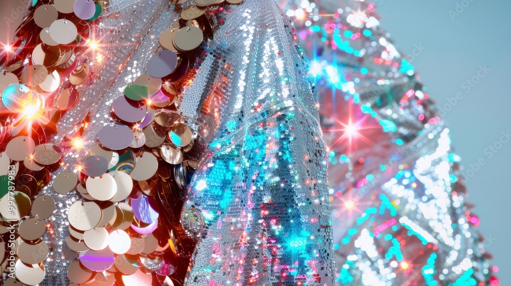 Aufkleber Vibrant Sequined Surface in Silver and Gold with Sparkling Highlights - Perfect for Design and Copy Space