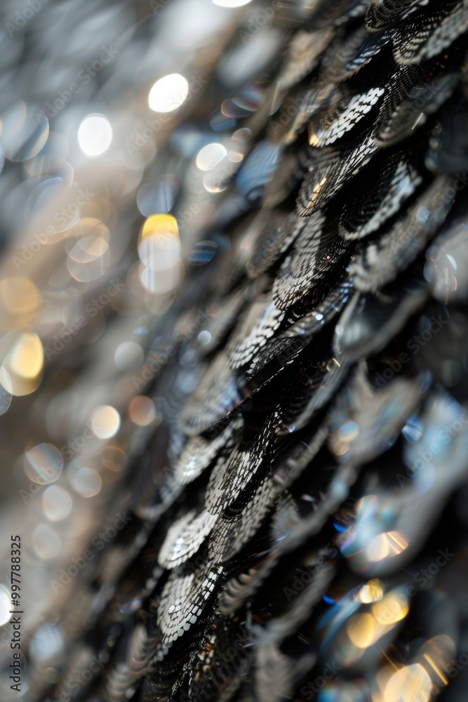 Poster close-up of shiny sequins texture in soft focus natural light