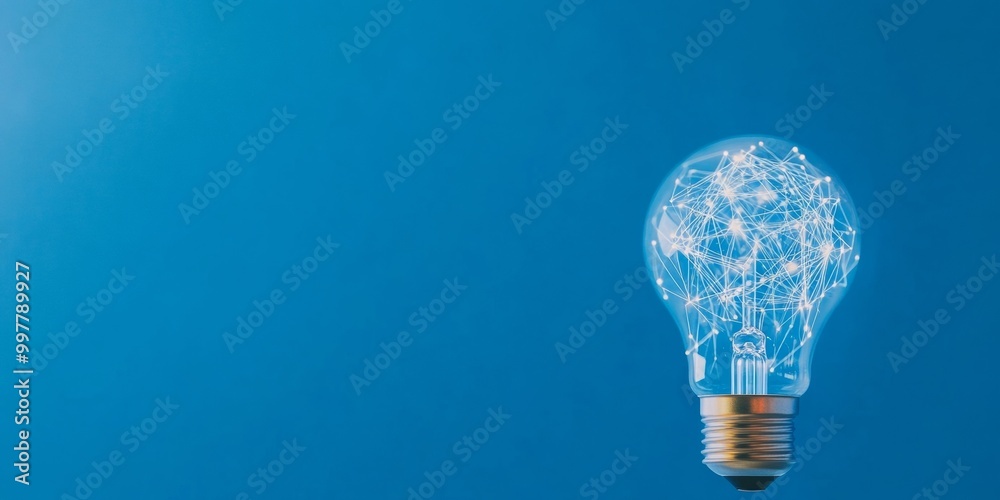 Poster innovative light bulb with digital circuits on blue background for world creativity and innovation d