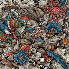 creative batik & songket art pattern with flowers and leaves