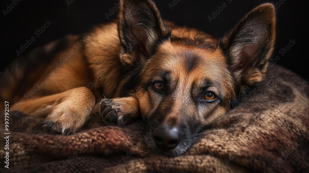 Sticker german shepherd resting.