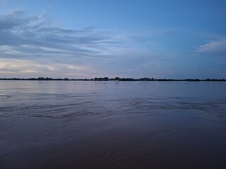 sunset over the river , kong river 