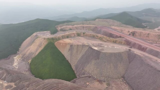 view of iron mine on hill in loess plateau