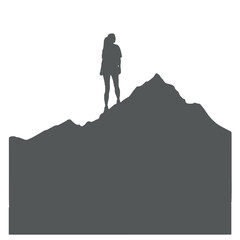 Silhouette of Woman on Top of a Mountain – Vector Illustration Isolated on White