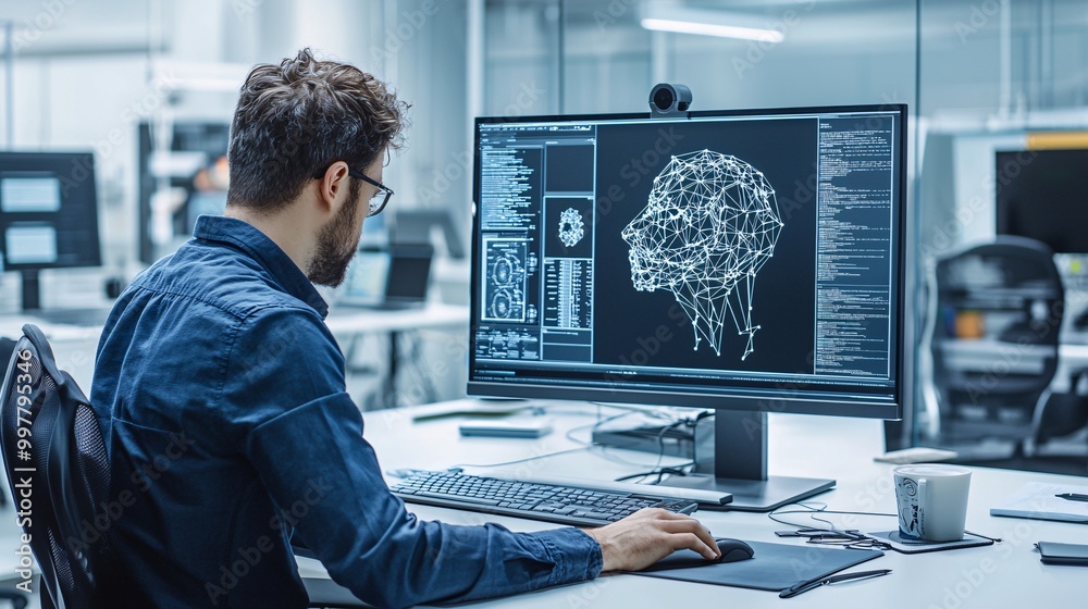 Poster a product designer working with ai to simulate prototypes and adjust designs in real-time, ai produc