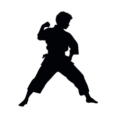 Karate Boy in Kick Position Silhouette – Vector Illustration Isolated on White