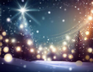 Naklejka premium 冬の背景素材：雪の夜にイルミネーションがキラキラ輝くイメージD