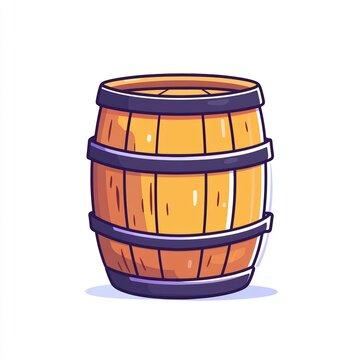 recommend clip art: simple line drawing presents a wooden barrel in pastel colors, emphasizing its structure against a clean white background, perfect for design projects