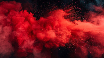 Red color powder explosion on black background. Dynamic Red Powder Explosion with Dark Background. 
