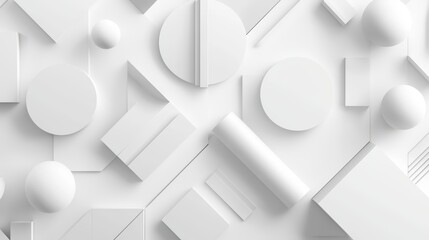 Obraz premium White Geometric Patterns Wallpaper. Modern geometric shapes in different shades of white, arranged in a clean and stylish pattern, perfect for a contemporary look.