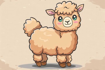 Obraz premium A cartoonish drawing of a fluffy, cute, and smiling camel