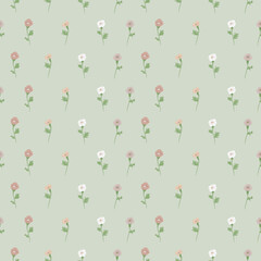 Earthy Pastel Floral on Green Background Seamless Patterns