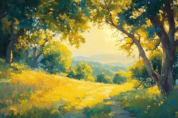 Serene Landscape with Golden Light and Nature's Beauty