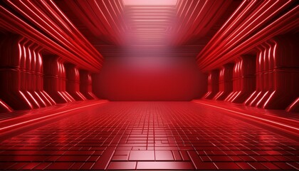 Red background 3D room light abstract space technology tunnel stage floor