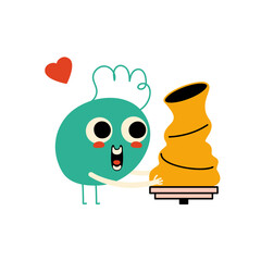 The character admires the vase he made