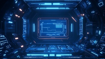 Obraz premium Abstract Futuristic Digital Tunnel with Glowing Blue Lines