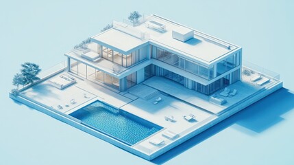 Obraz premium a isometric luxurious house blueprint going from sketches to 3d copy space.