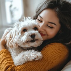 Woman Hugging Dog.