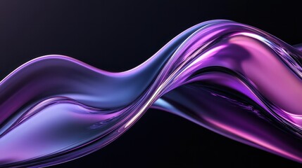 Fototapeta premium abstract 3D background in the form of a transparent purple wave on a black background, liquid glass texture, purple iridescent shiny wave