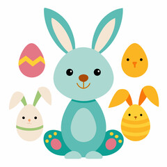  Easter bunny eggs cute Rabbit spring chicks vector illustration