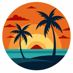 Tropical Summer sunset vector illustration