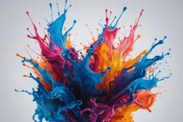 Fototapeta premium A colorful explosion of paint splatters on a white background