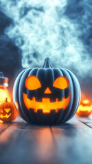 Spooky jack-o'-lantern with a glowing smile.
