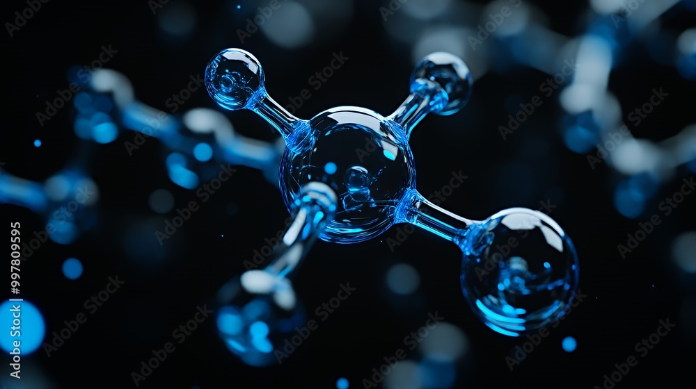 Canvas Prints Abstract blue molecule structure with blurred background.