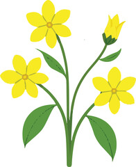 Yellow flowers on green branch Cartoon floral icon
