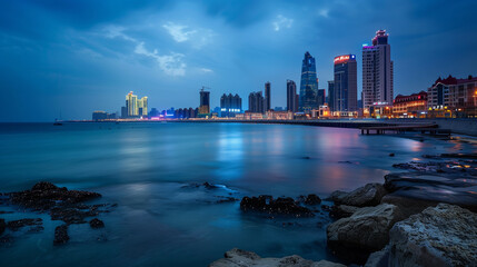 Seaside City Nightscape Under the Sunset