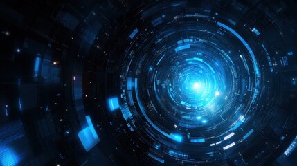 Fototapeta premium Abstract Digital Tunnel with Glowing Blue Lights and Geometric Patterns