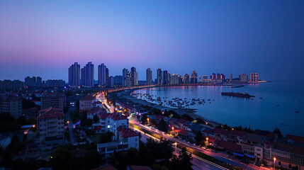Seaside City Nightscape Under the Sunset