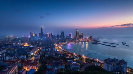 Seaside City Nightscape Under the Sunset