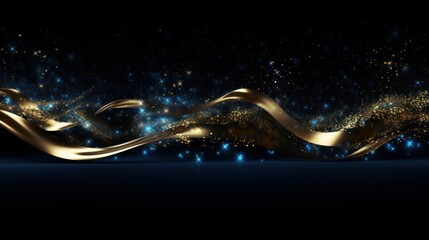 A captivating abstract image featuring a cascade of blue and gold glitter lights